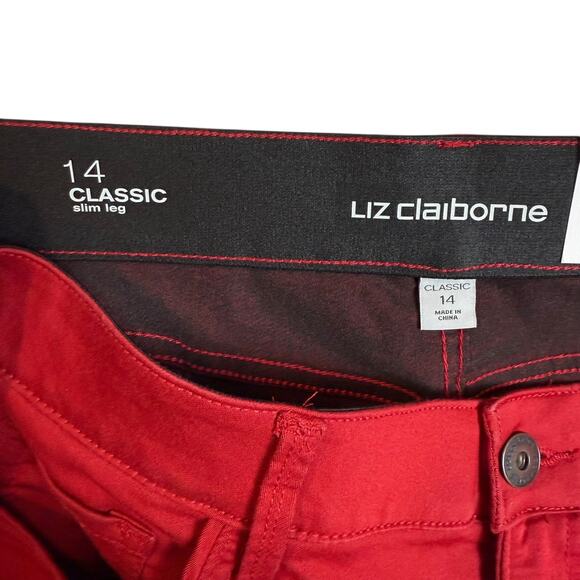 Liz Claiborne Jeans Womens 14 Red Denim Flex-Fit Classic Slim Skinny Leg Zip Fly - Picture 7 of 13